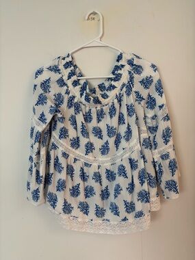 michael kors white & blue coral reef flowy crochet lace off the shoulder blouse🪸